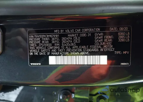 2021 Volvo Xc90 T5 Momentum 7 Passenger z USA, uszkodzony, nr VIN YV4102PK3M1678181